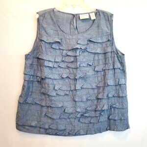 Alfred Dunner Woman Top Plus 18W Chambray Layered Ruffle Lagenlook Boho